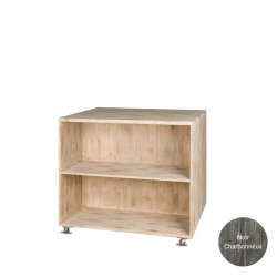 Double sided table display unit on wheels, Solid Wood