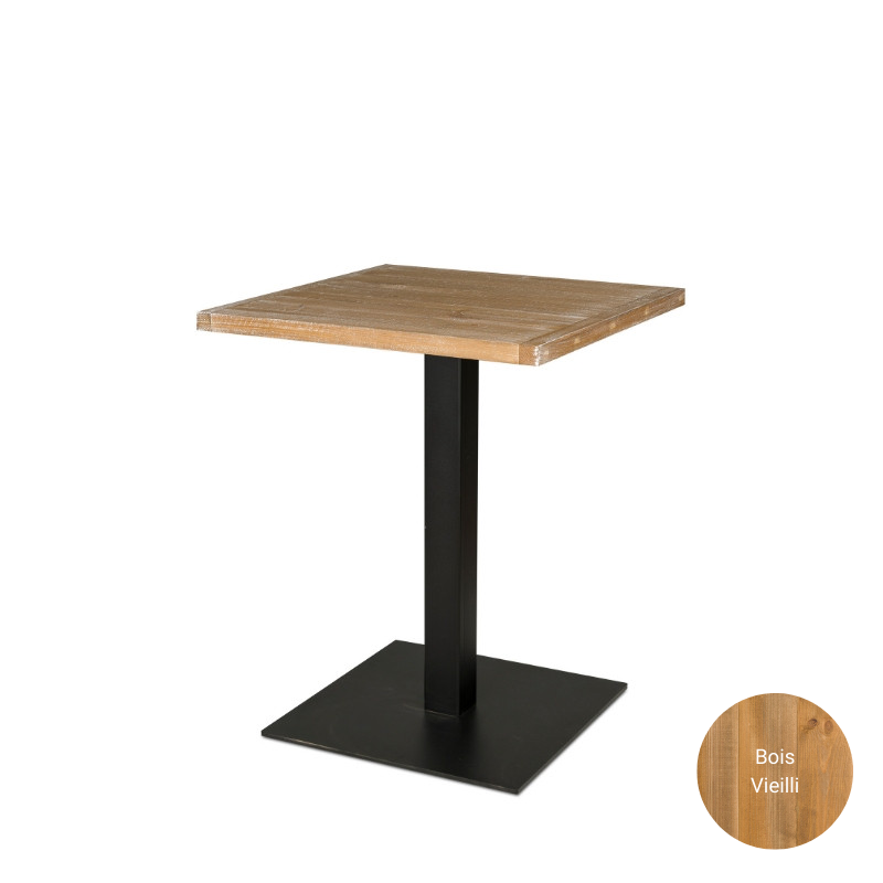 Table carrée en bois massif de largeur 70 cm pour restaurants et cafés