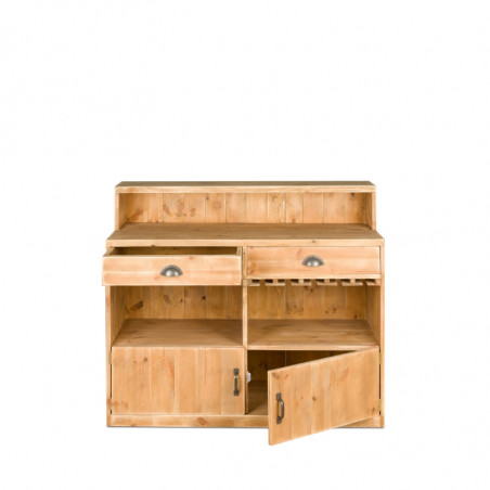 Wooden wine bar, 2 doors 2 drawers L 119 cm, Solid Wood