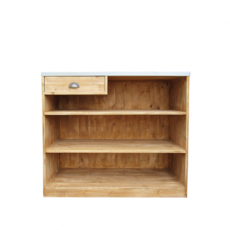 Wooden shop counter with drawer, zinc top, Solid Wood
