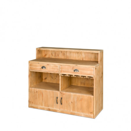 Wooden wine bar, 2 doors 2 drawers L 119 cm, Solid Wood