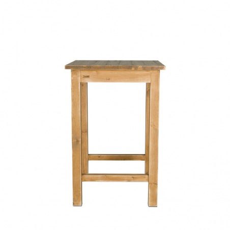 Table carrée mange-debout, repose-pieds, bois massif