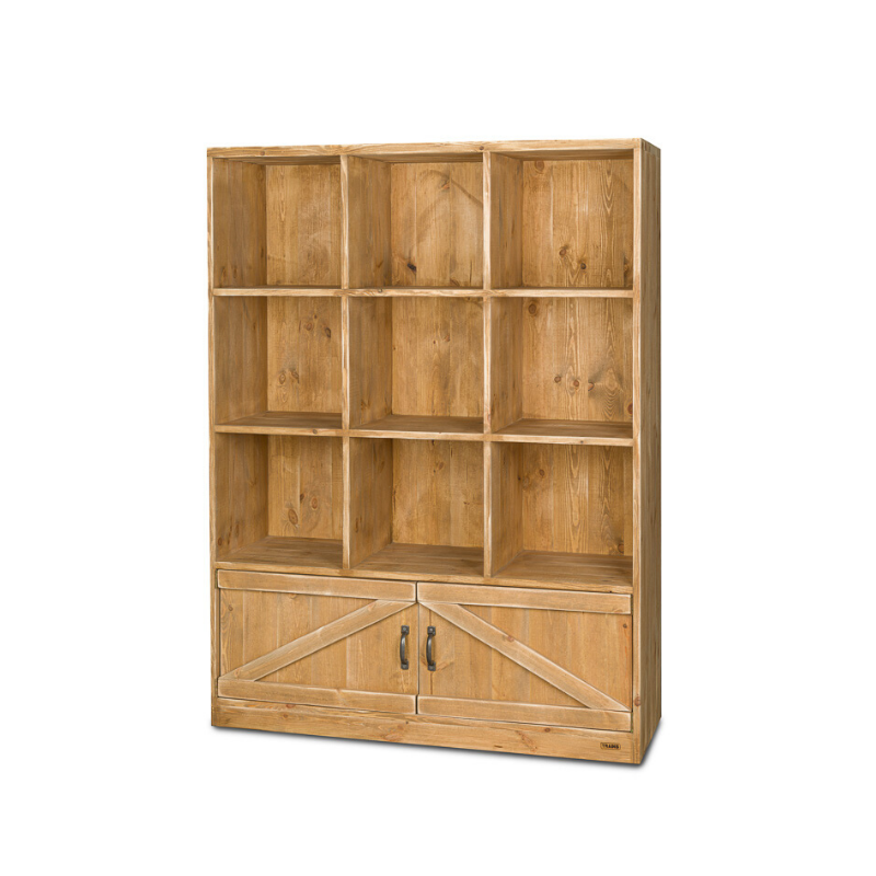9 Cube Shelf Unit 2 Doors Solid Wood, Real Wood Shelving Units