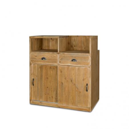 Comptoir de caisse, 2 portes, 2 tiroirs, bois massif
