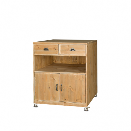 Wooden service trolley, 2 drawers 2 doors on wheels, Solid wood