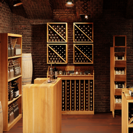 Wooden wine merchandiser, 10 rows, capacity 120 bottles, Solid Wood