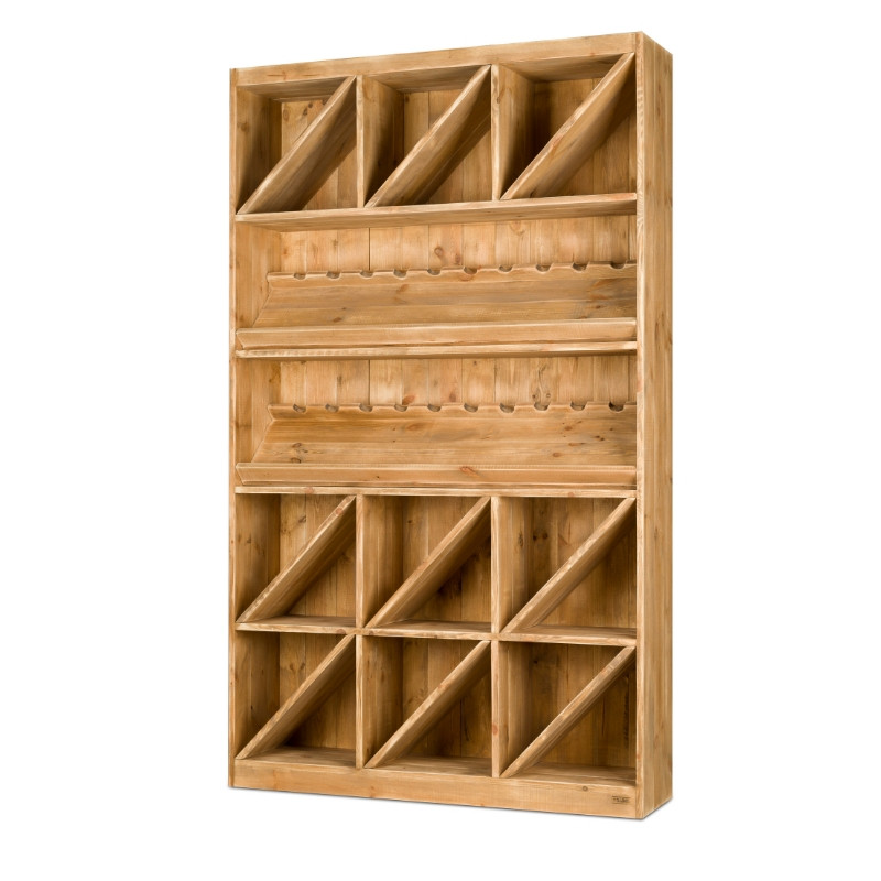 Étagère à vin H195 cm, capacité 200 bouteilles, bois massif