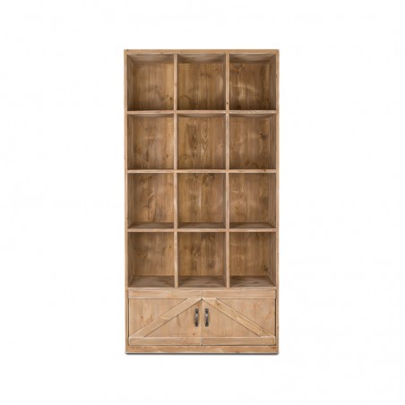 Etagère 12 casiers L99 cm, 2 portes, bois massif