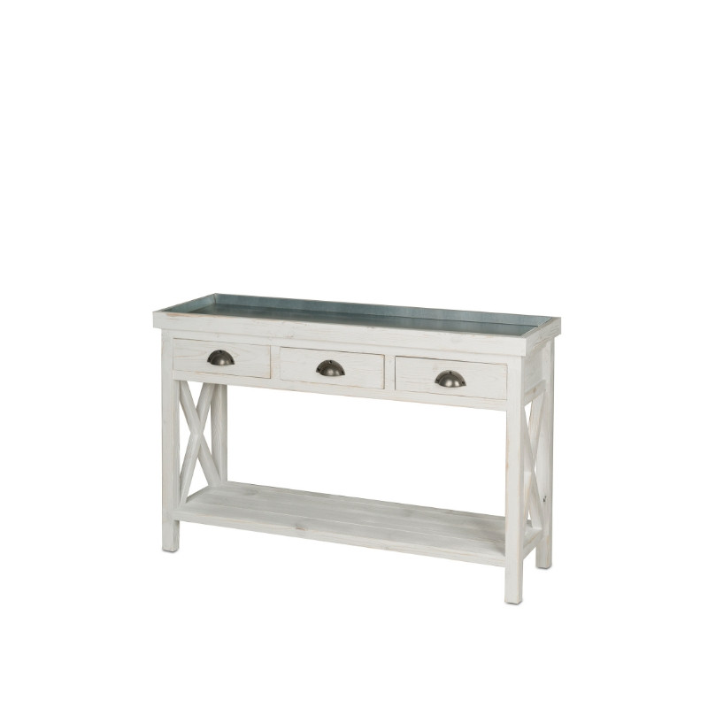 Florist console table, zinc top, Solid wood