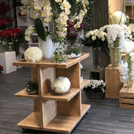 Zentrales Lebensmitteldisplay mit Rollen, Massivholz