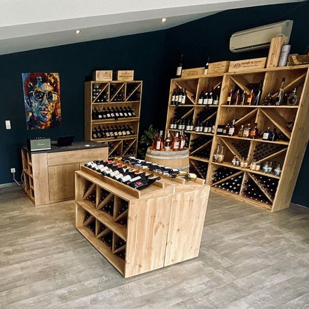 Weinregal auf Rollen, 6 Fächer, Massivholz