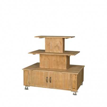 Zentrales Display mit Rollen, 3 Ebenen, Massivholz