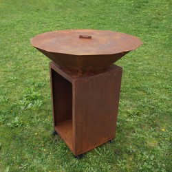 Brasero plancha auf Rädern, Cortenstahl mit Deckel